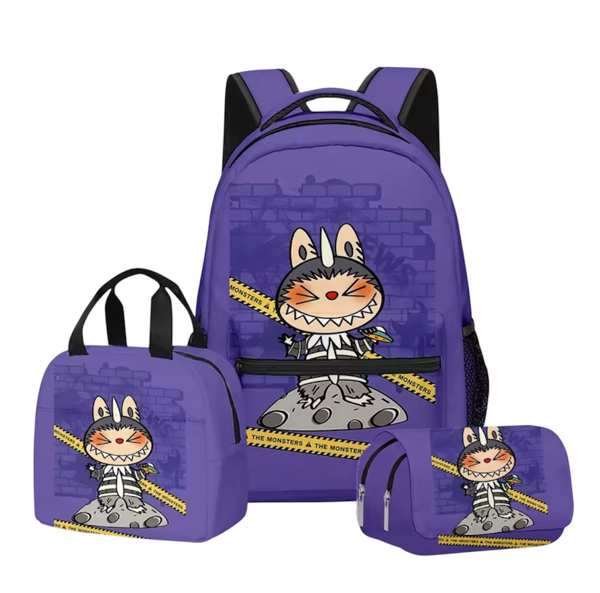 Labubu stiliaus 3 viename kuprinės rinkinys – Gatvės Labubu leidimas