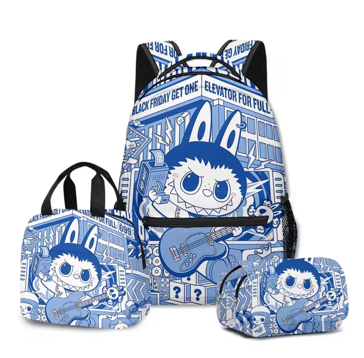 Labubu stiliaus 3 viename kuprinės rinkinys – Miesto chaoso leidimas